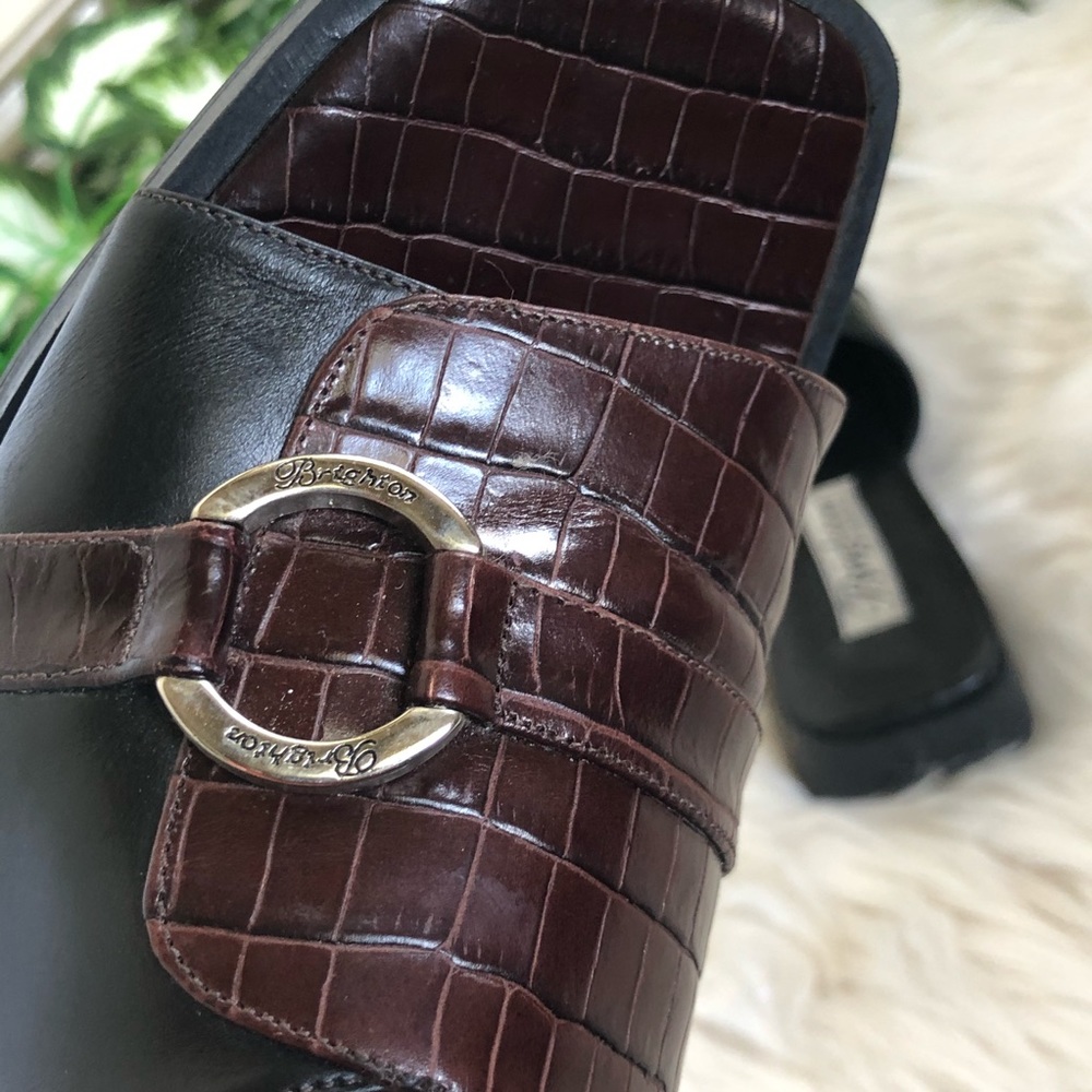 Brighton Button Slip On Brown Leather Sandal Mule - Picture 9 of 11